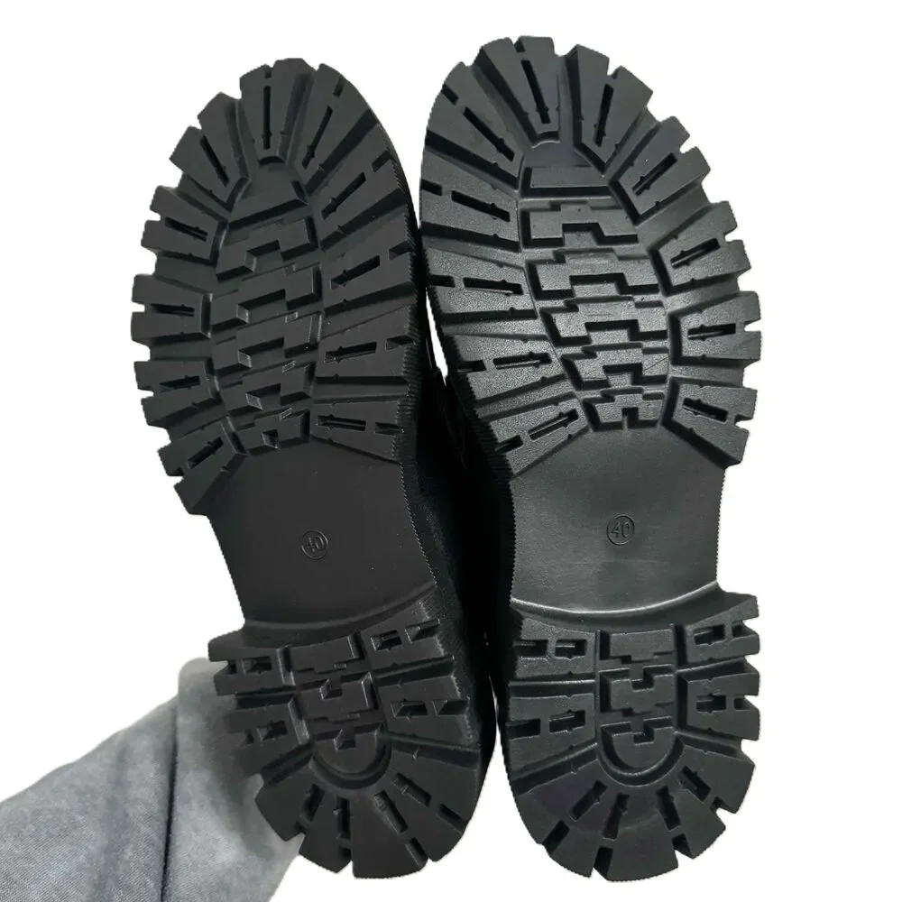 Lug Sole Loafers Black Gold Chain Embellished Chunky Sole Polished NWOT Size 40 - Picture 7 of 10